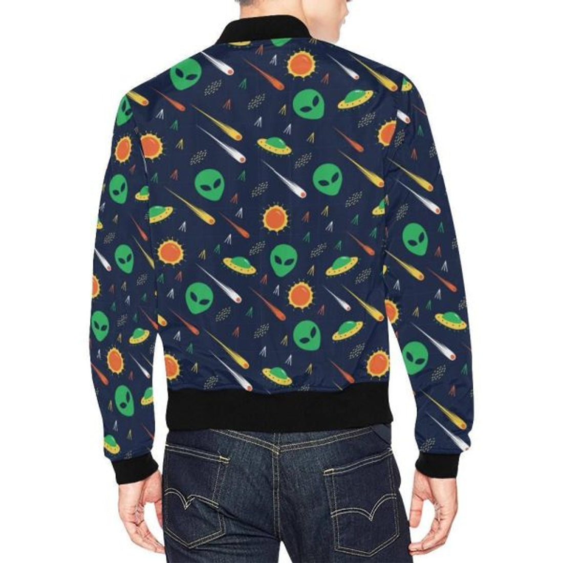 FUNSTUFFPRINT Galaxy Comet Alien Ufo Pattern Print Men's 3D Bomber Jacket