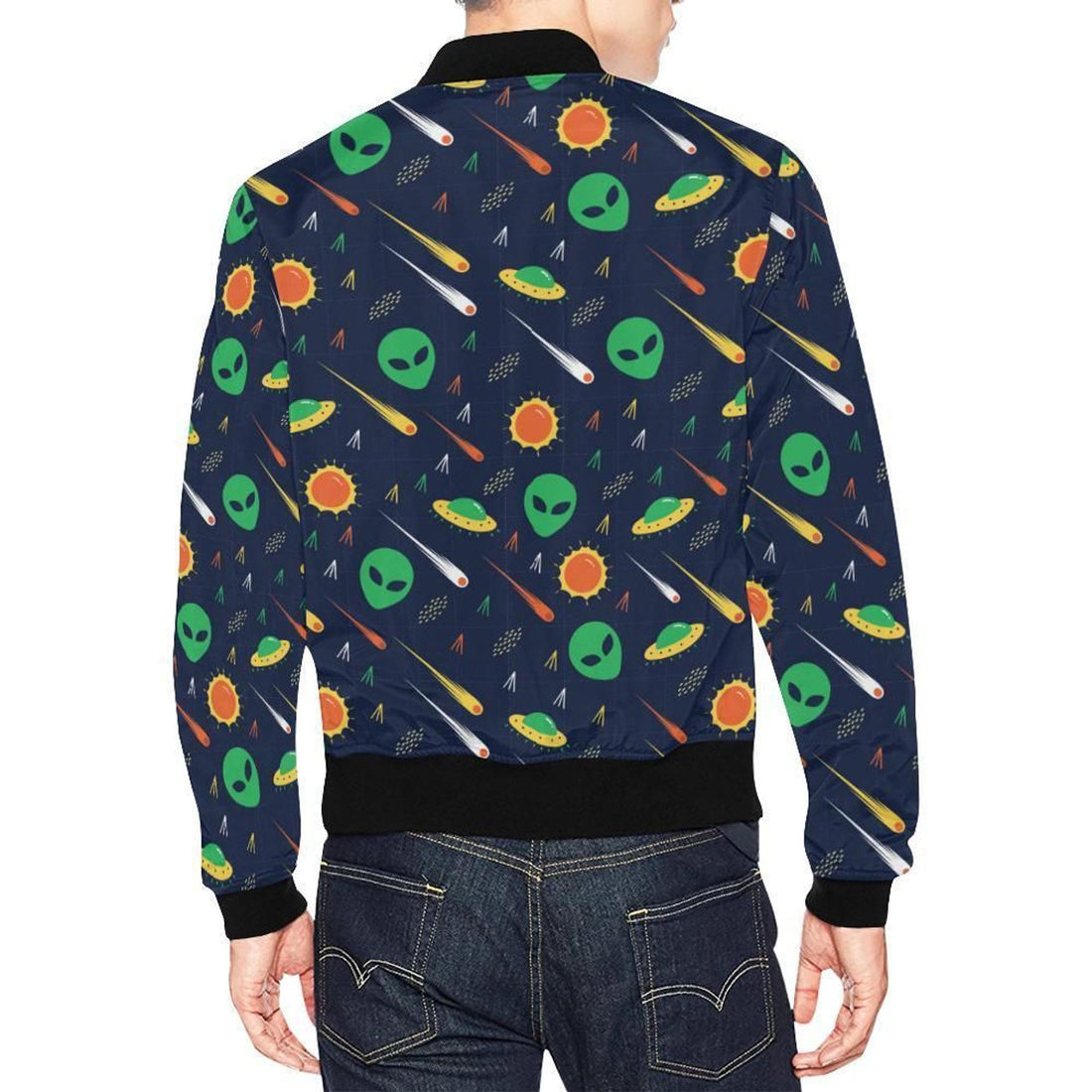 FUNSTUFFPRINT Galaxy Comet Alien Ufo Pattern Print Mens 3D Bomber Jacket