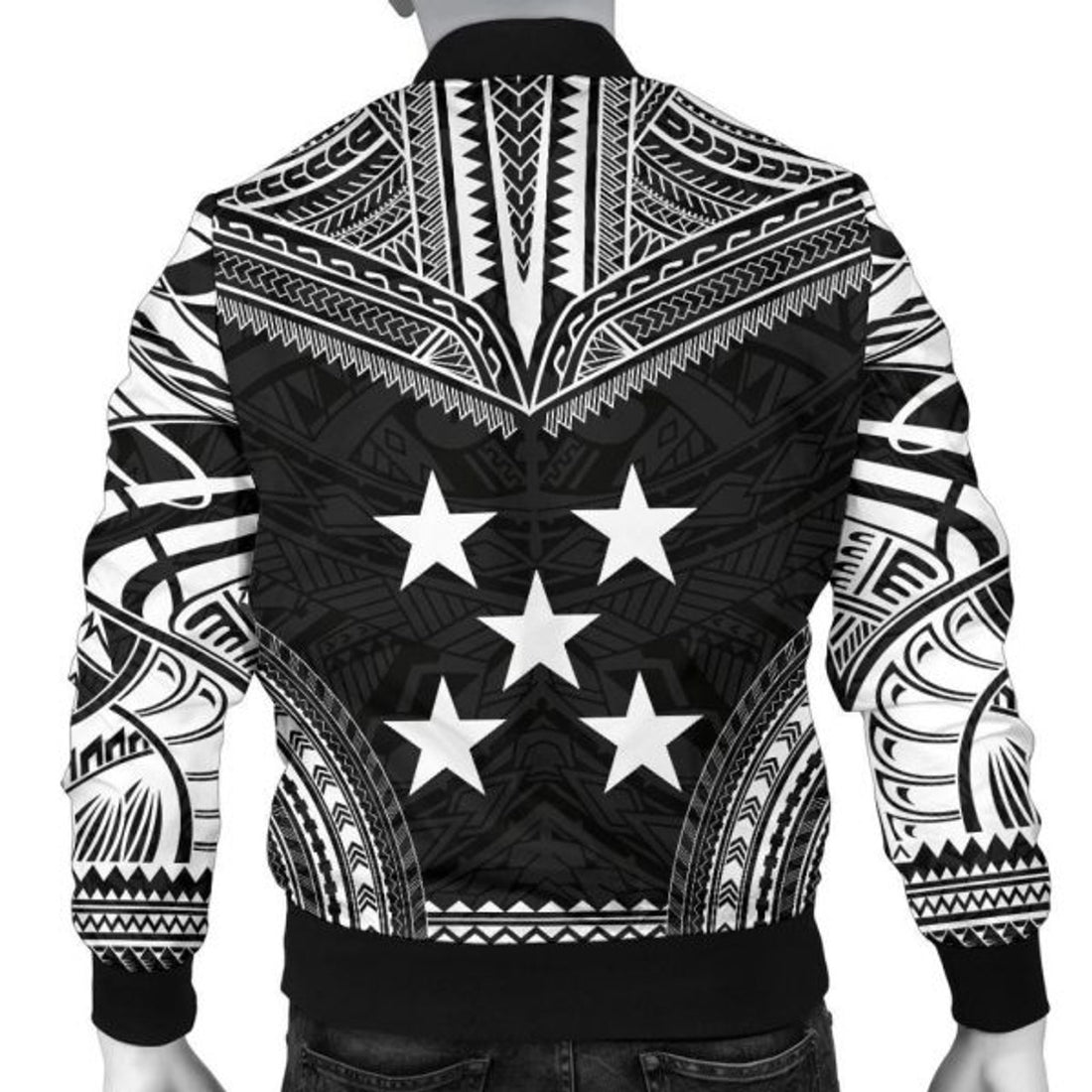 FUNSTUFFPRINT Gambier Islands Polynesian Chief Men's Bomber Jacket - Black Version - Bomber Jacket