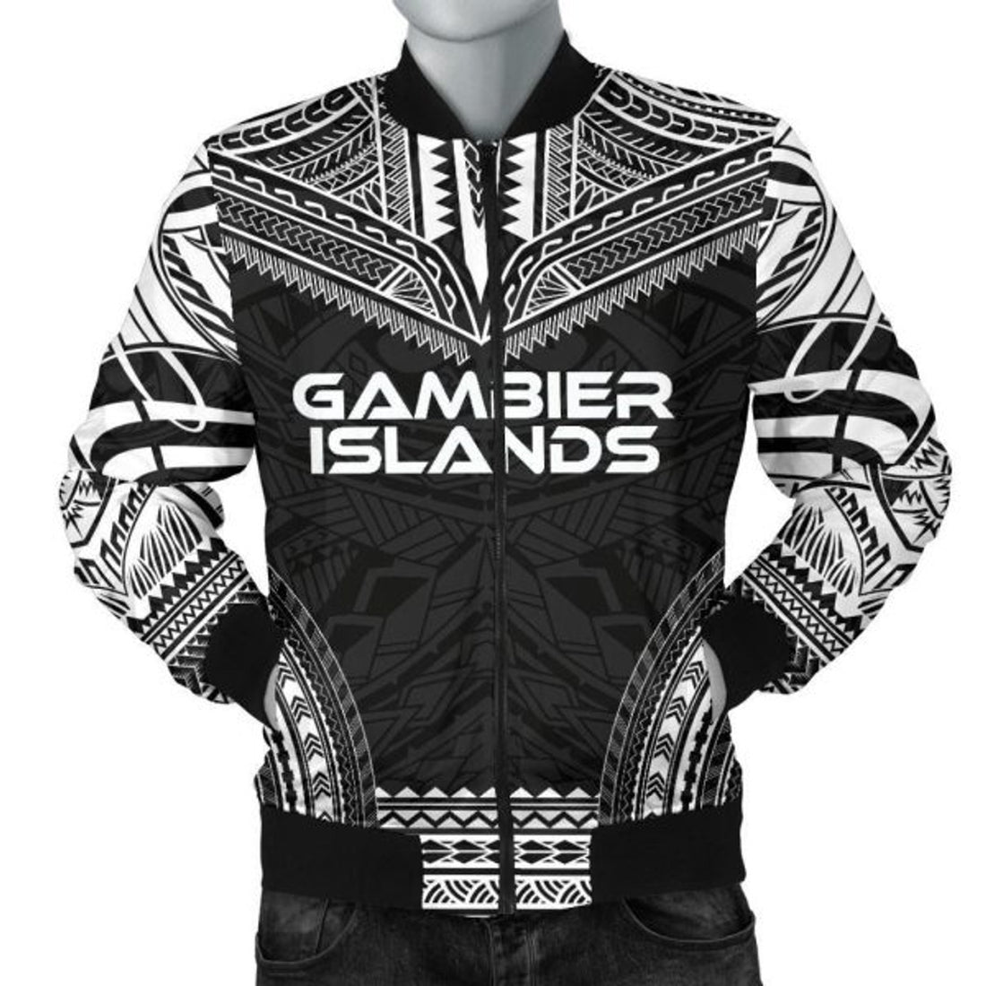FUNSTUFFPRINT Gambier Islands Polynesian Chief Men's Bomber Jacket - Black Version - Bomber Jacket