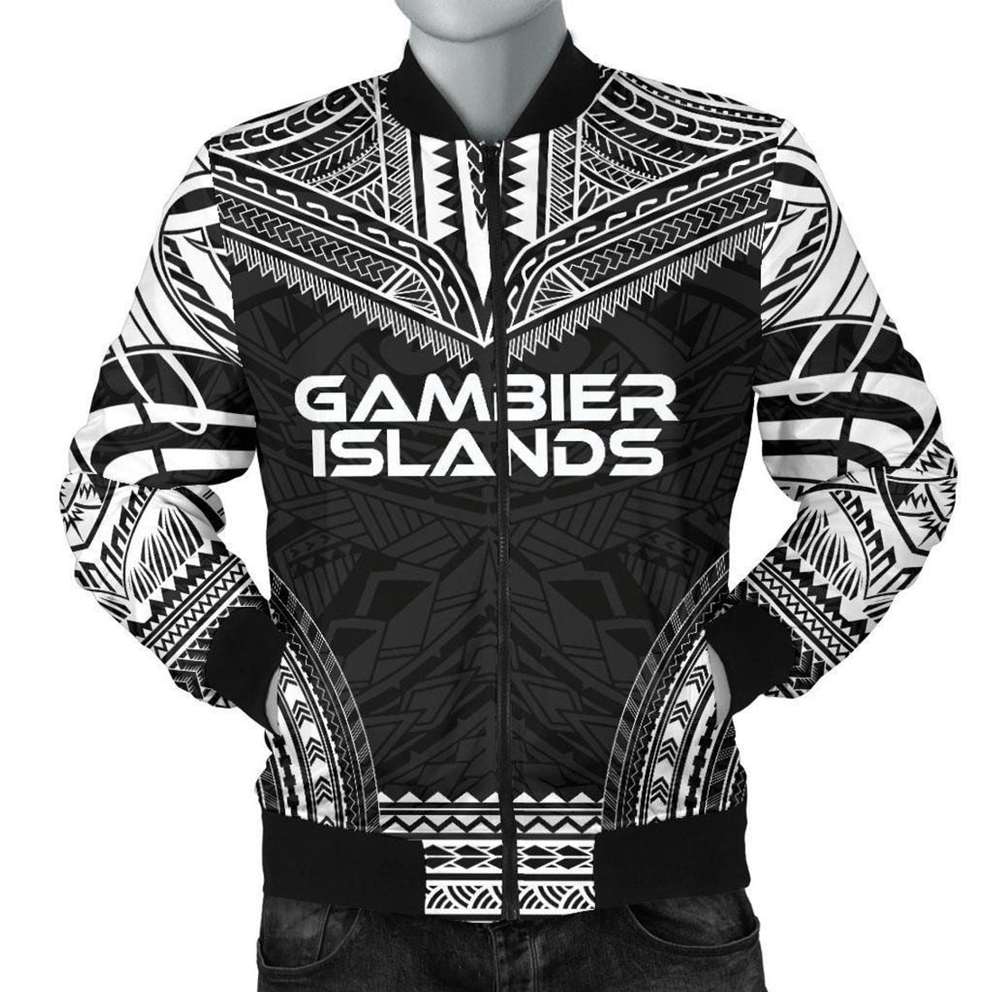 FUNSTUFFPRINT Gambier Islands Polynesian Chief Men's Bomber Jacket - Black Version 3D Bomber Jacket
