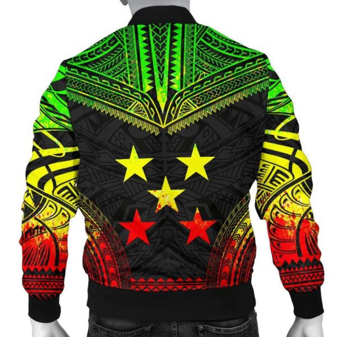 FUNSTUFFPRINT Gambier Islands Polynesian Chief Men's Bomber Jacket - Reggae Version - Bomber Jacket