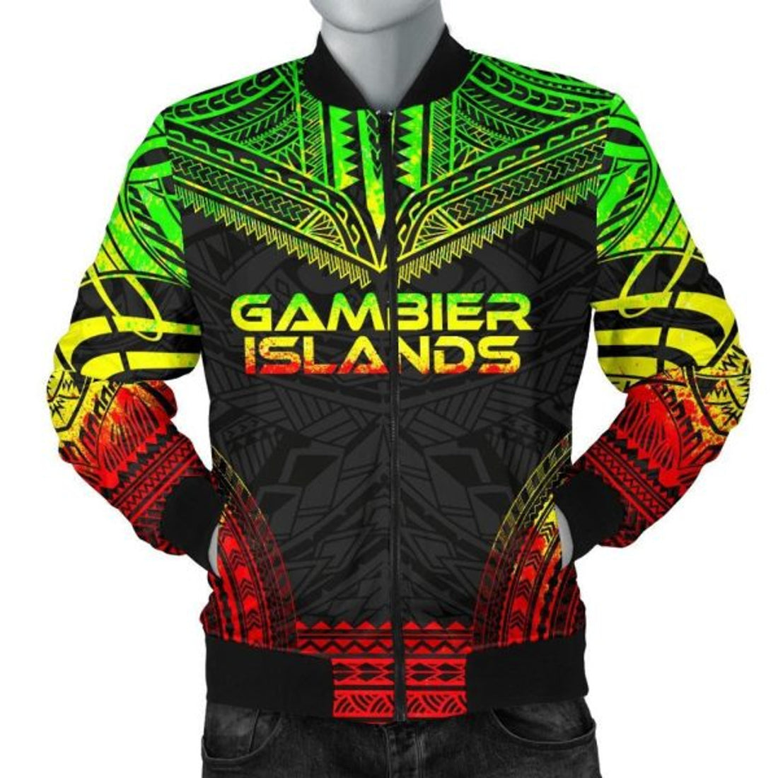 FUNSTUFFPRINT Gambier Islands Polynesian Chief Men's Bomber Jacket - Reggae Version - Bomber Jacket