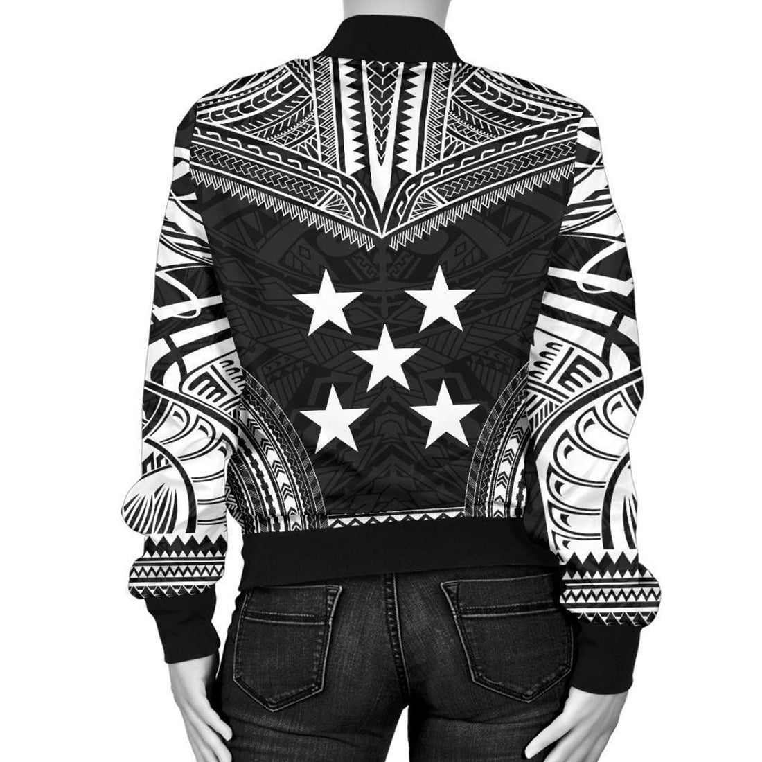 FUNSTUFFPRINT Gambier Islands Polynesian Chief Women'S Bomber Jacket - Black Version 3D Bomber Jacket