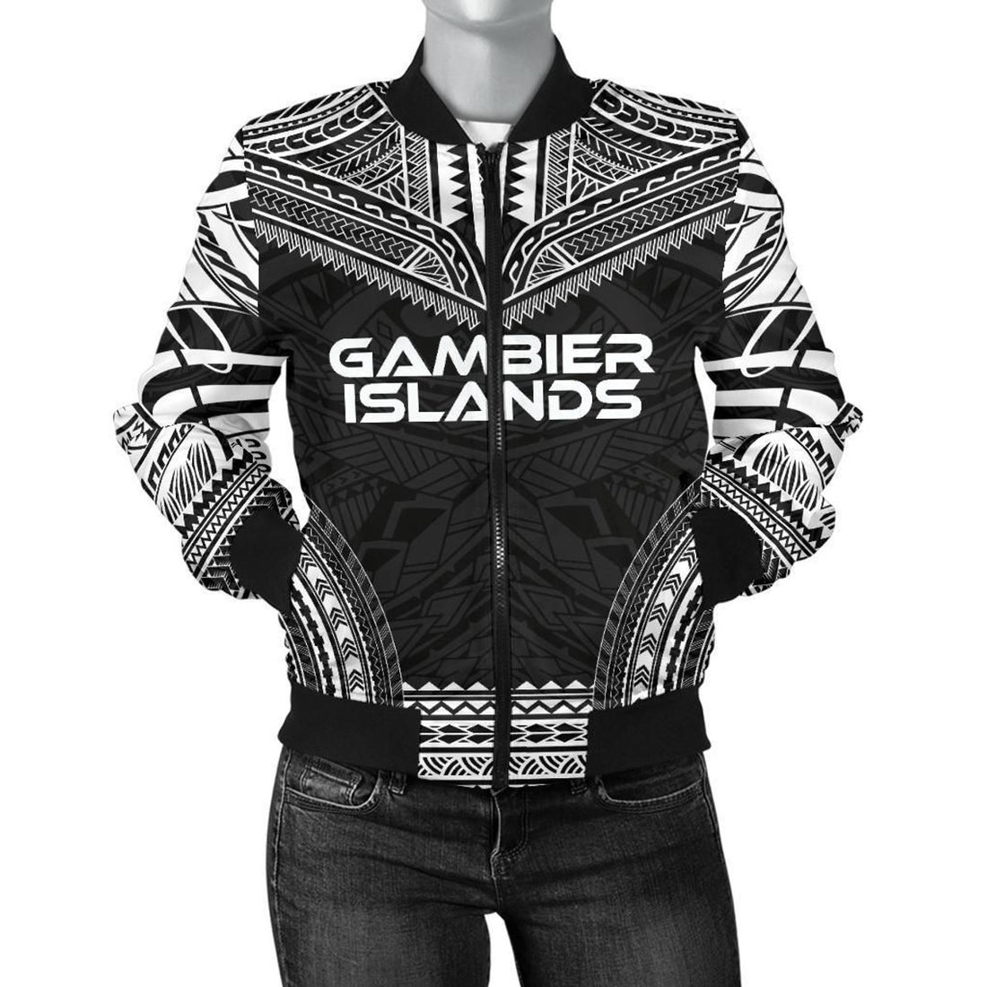 FUNSTUFFPRINT Gambier Islands Polynesian Chief Women'S Bomber Jacket - Black Version 3D Bomber Jacket