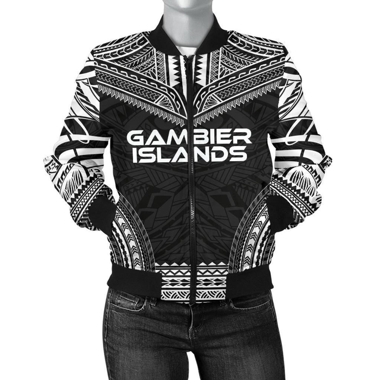 FUNSTUFFPRINT Gambier Islands Polynesian Chief Women'S Bomber Jacket - Black Version 3D Bomber Jacket