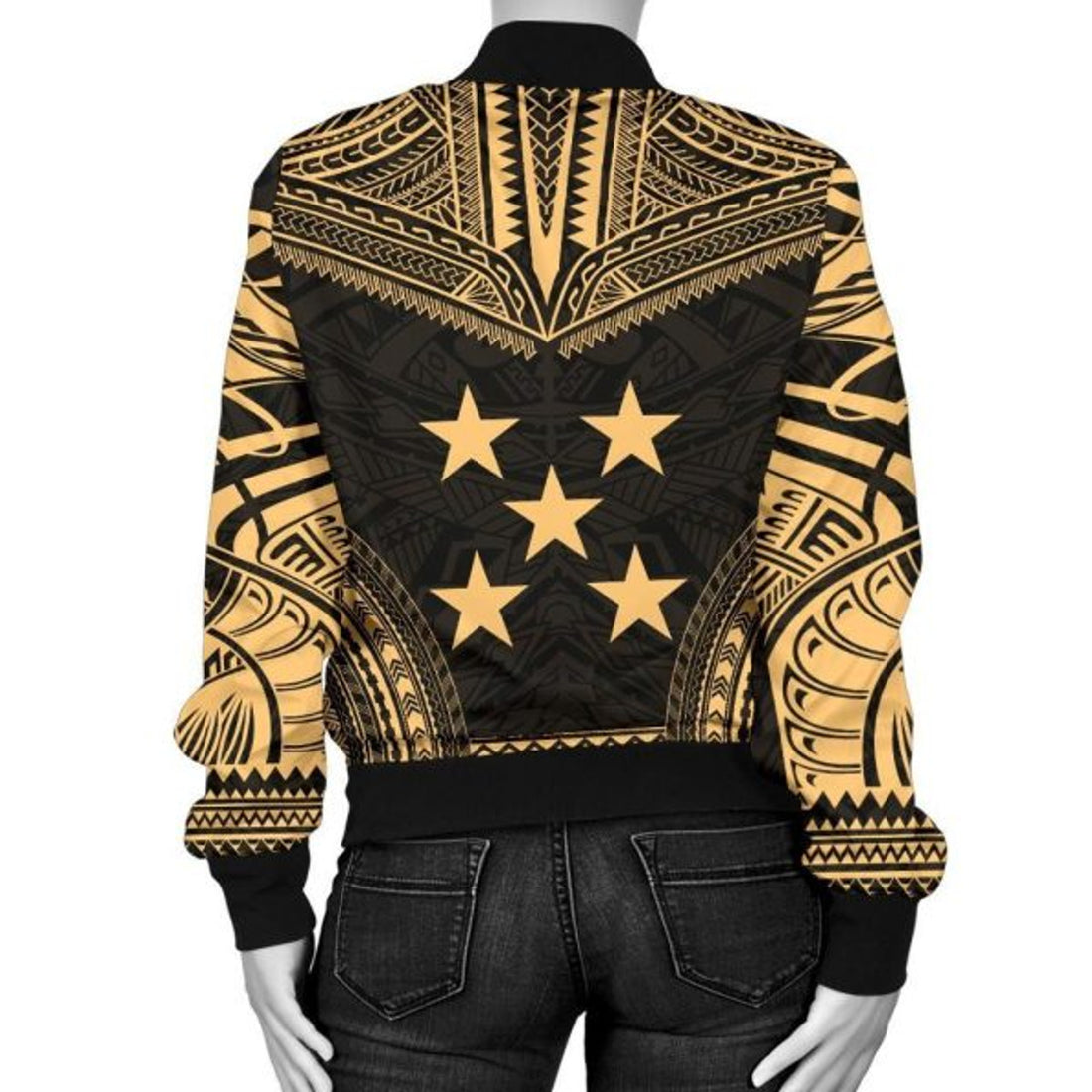 FUNSTUFFPRINT Gambier Islands Polynesian Chief Women'S Bomber Jacket - Gold Version - Bomber Jacket