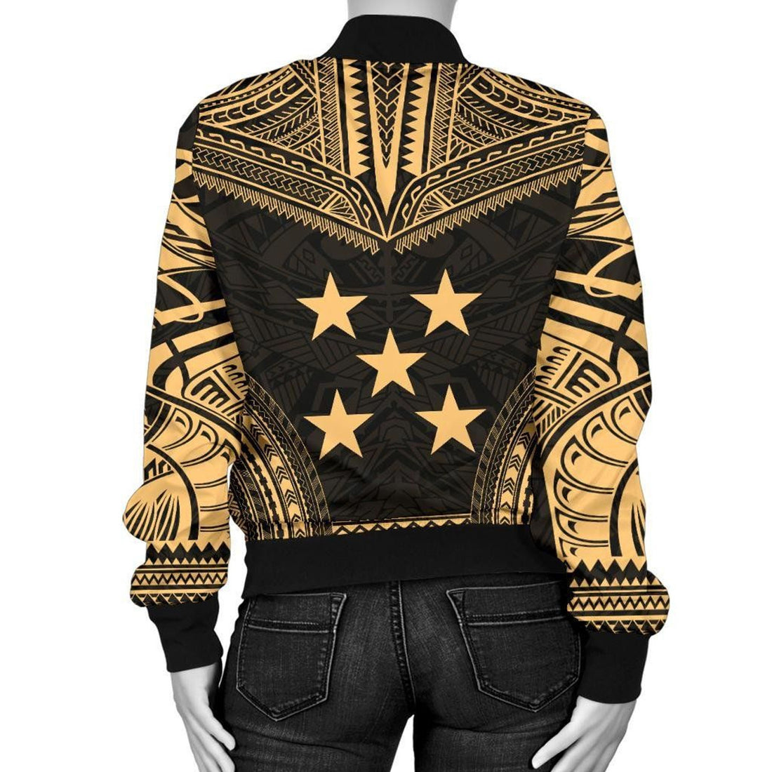 FUNSTUFFPRINT Gambier Islands Polynesian Chief Women'S Bomber Jacket - Gold Version 3D Bomber Jacket