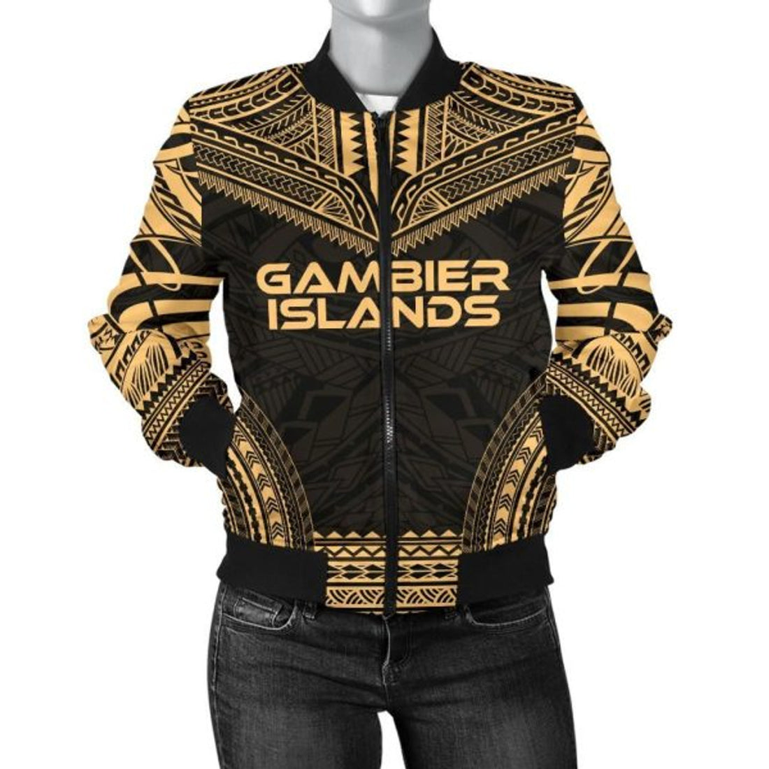 FUNSTUFFPRINT Gambier Islands Polynesian Chief Women'S Bomber Jacket - Gold Version - Bomber Jacket