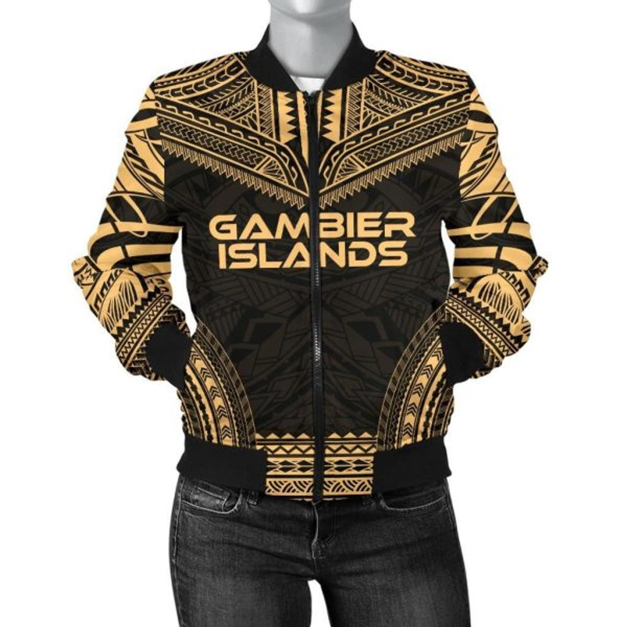 FUNSTUFFPRINT Gambier Islands Polynesian Chief Women'S Bomber Jacket - Gold Version - Bomber Jacket
