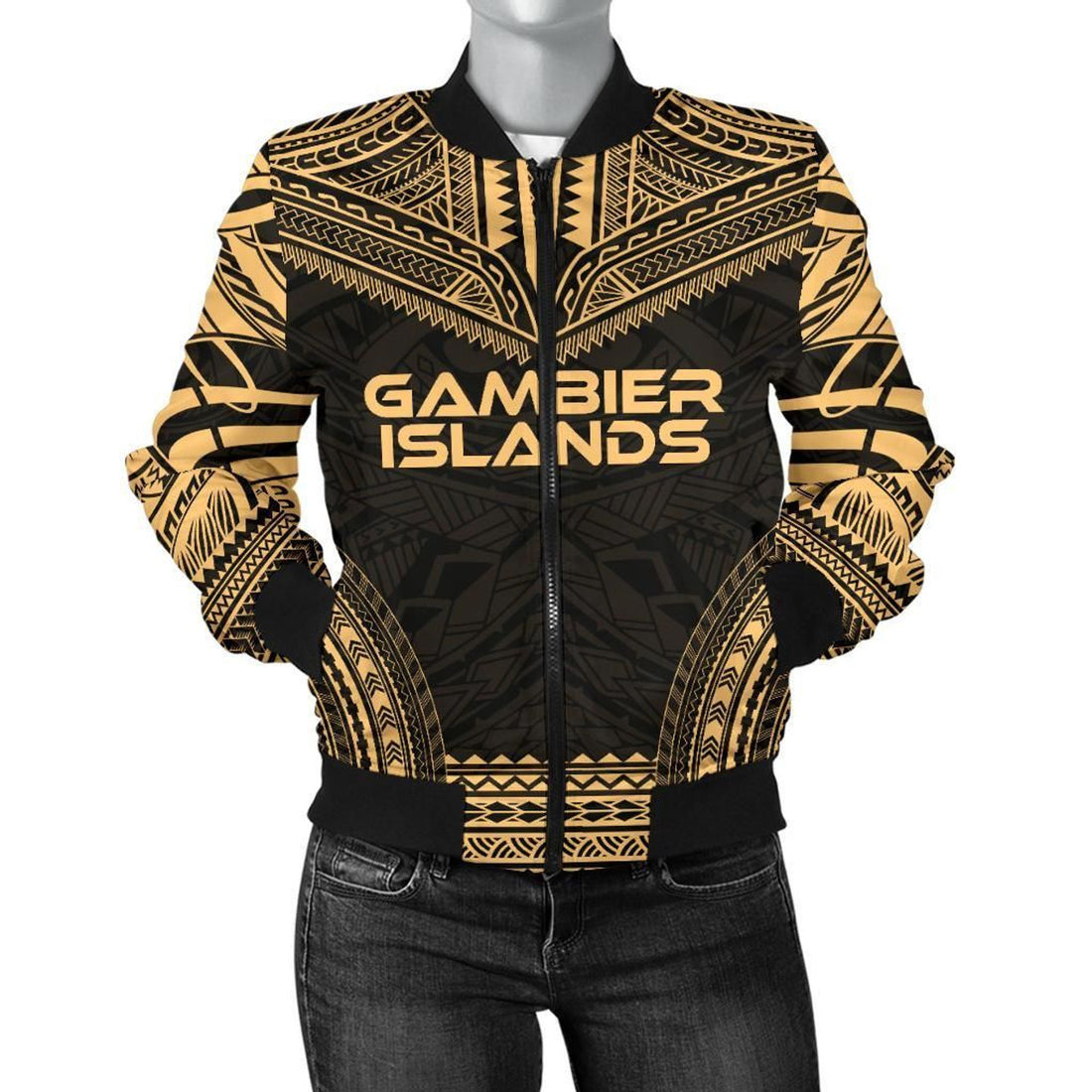FUNSTUFFPRINT Gambier Islands Polynesian Chief Women'S Bomber Jacket - Gold Version 3D Bomber Jacket