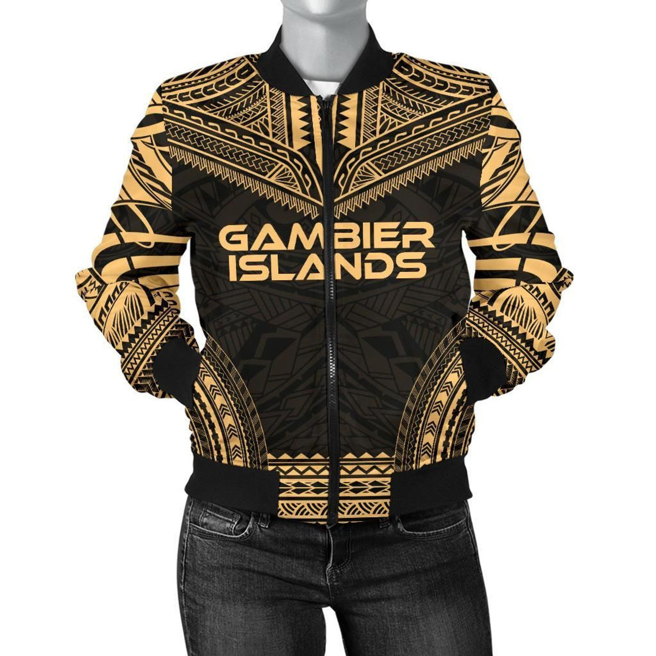 FUNSTUFFPRINT Gambier Islands Polynesian Chief Women'S Bomber Jacket - Gold Version 3D Bomber Jacket