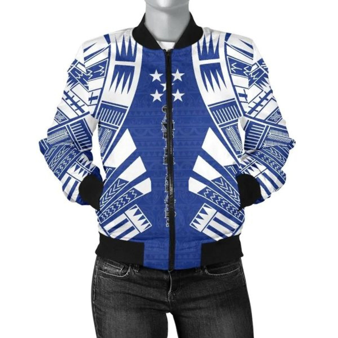 FUNSTUFFPRINT Gambier Islands Women Bomber Jacket - Polynesian Tattoo Flag - 10 Bomber Jacket