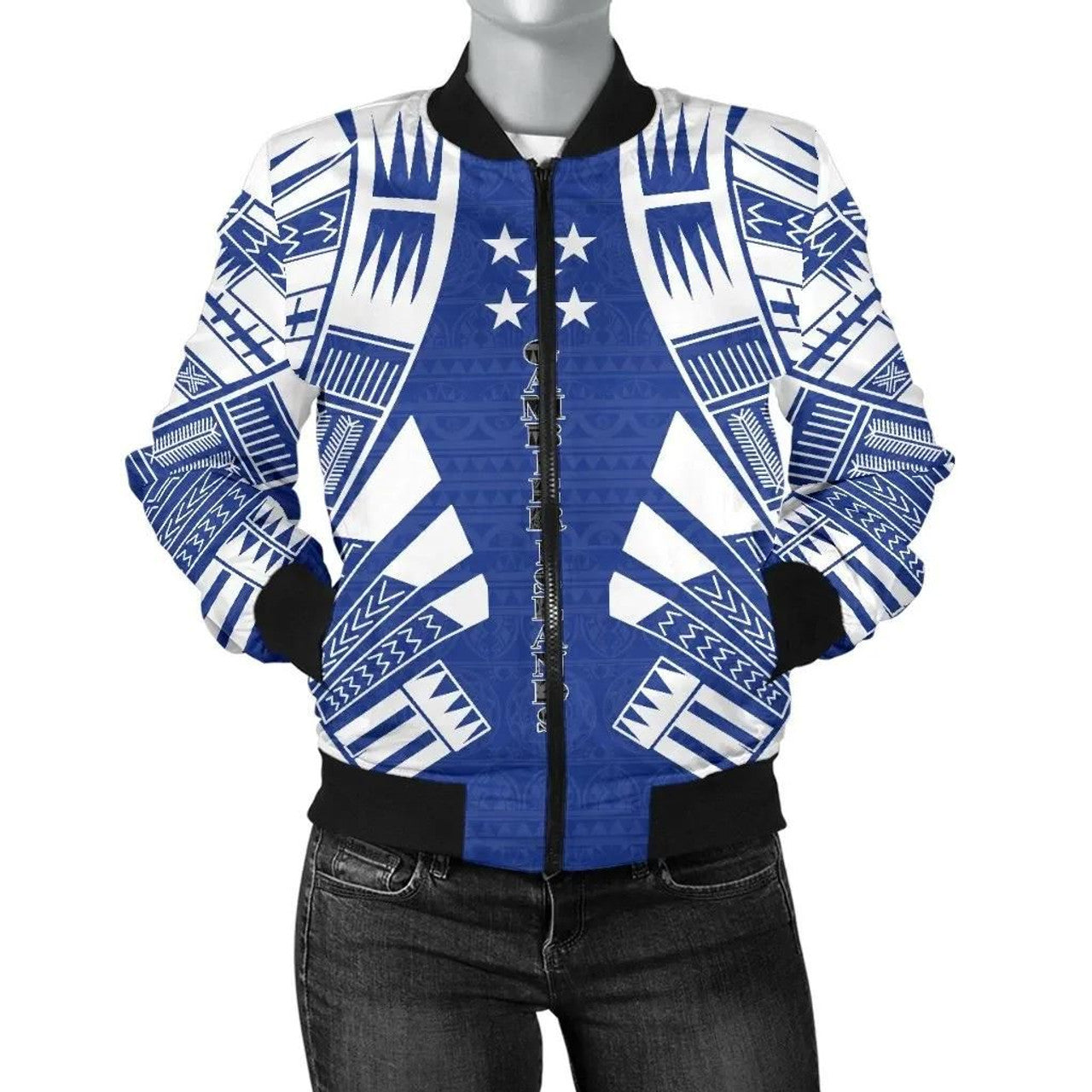 FUNSTUFFPRINT Gambier Islands Women Bomber Jacket - Polynesian Tattoo Flag 3D Bomber Jacket