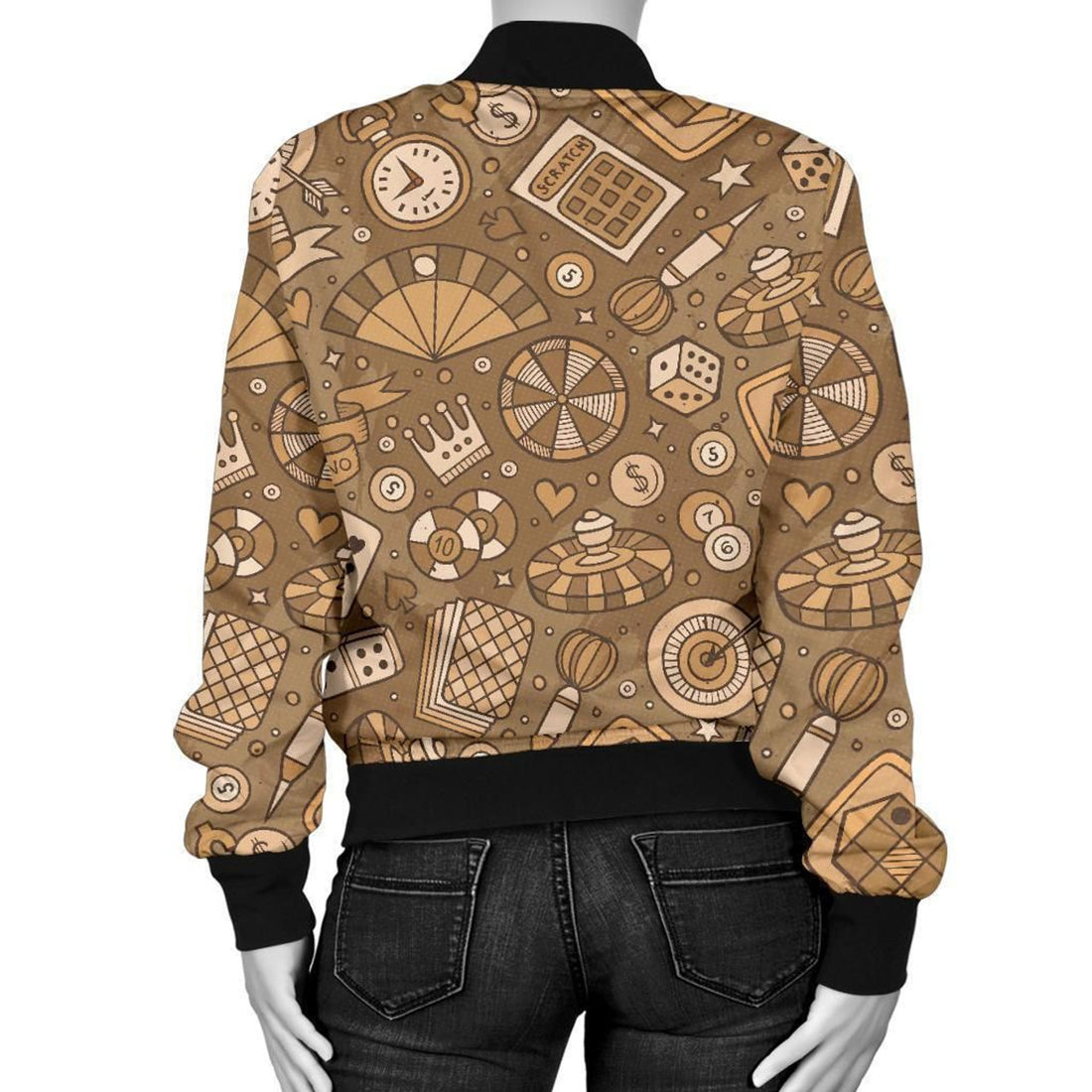 FUNSTUFFPRINT Gambling Poker Pattern Print Women Casual 3D Bomber Jacket