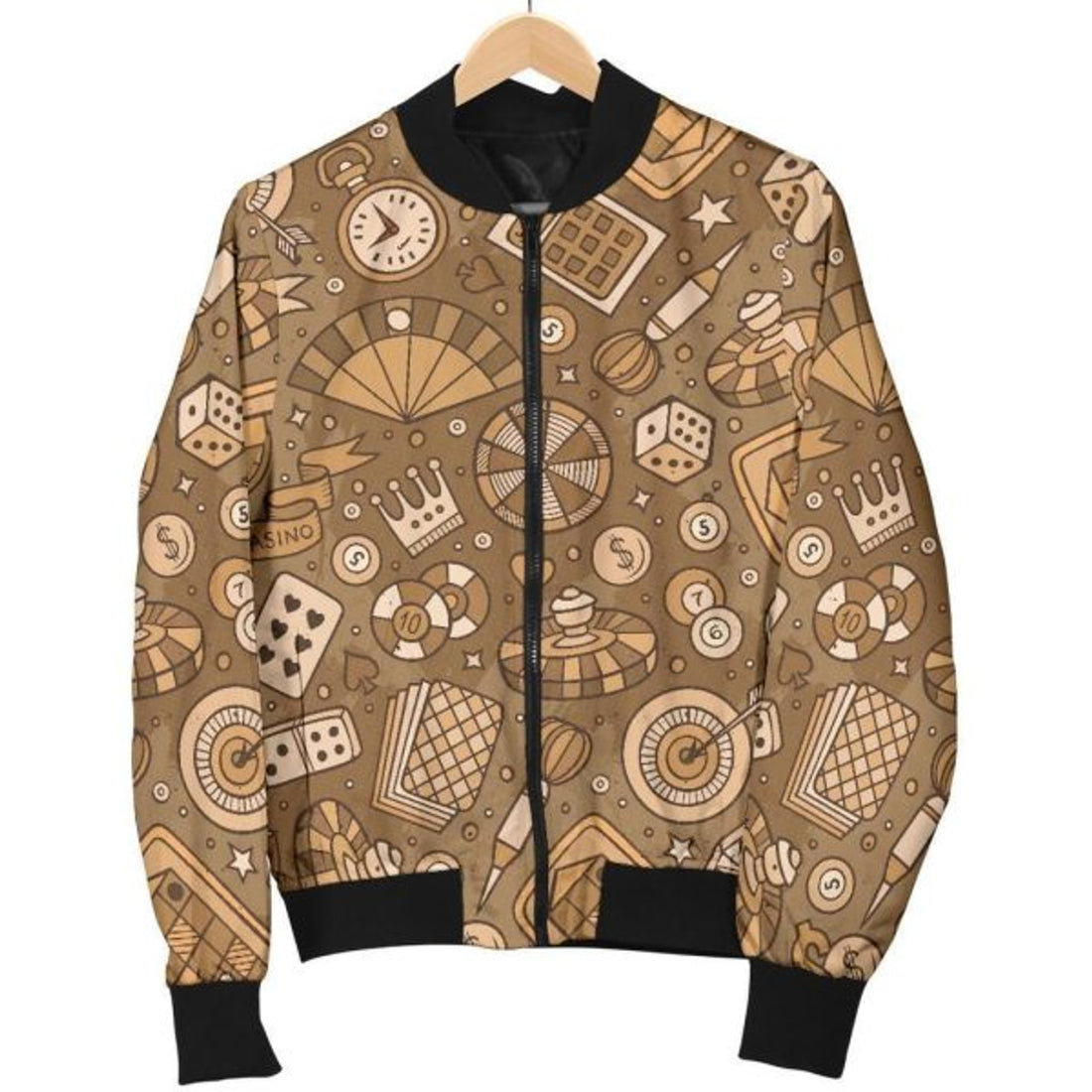 FUNSTUFFPRINT Gambling Poker Pattern Print Women Casual Bomber Jacket