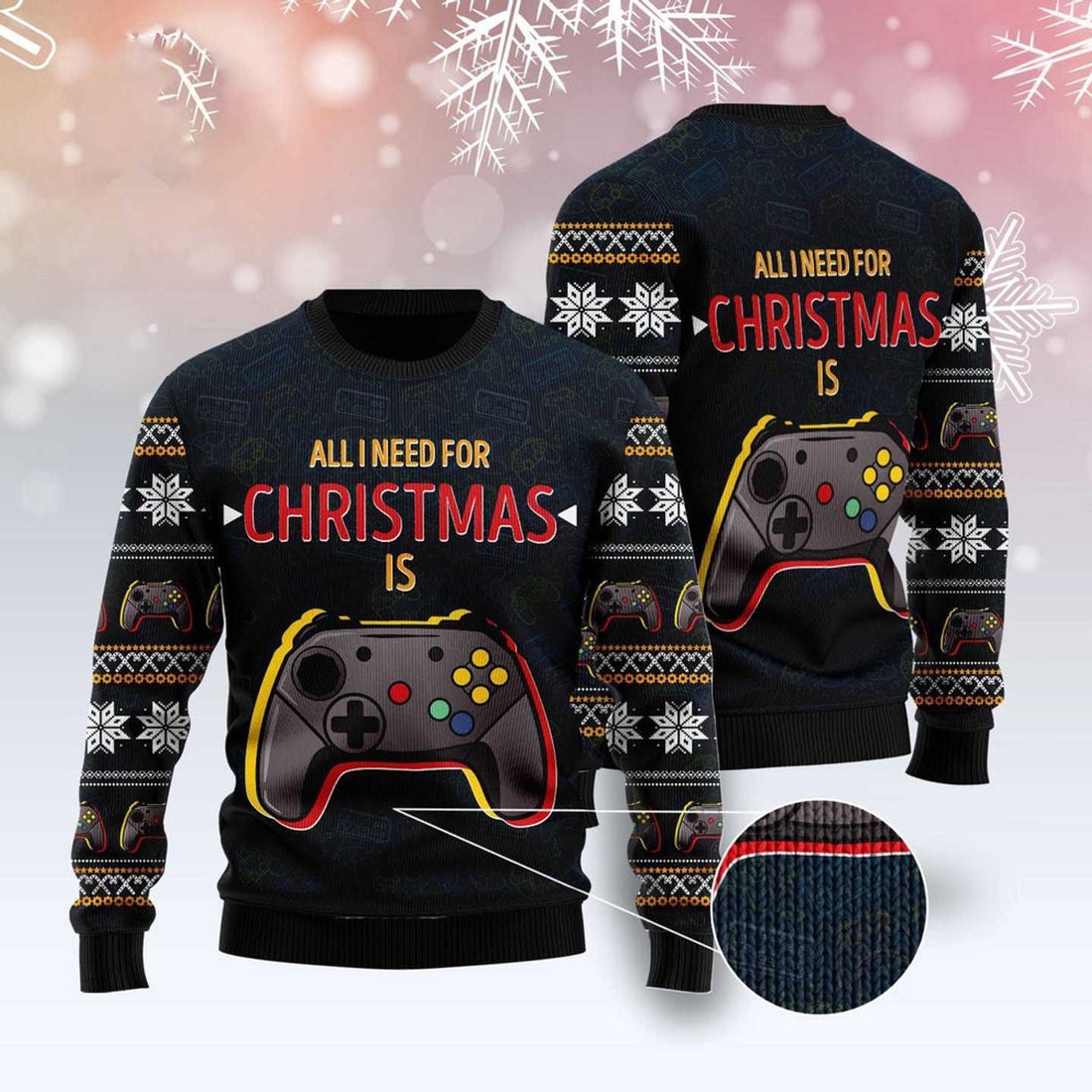FUNSTUFFPRINT Games All I Need Ugly Christmas Sweater, Christmas Sweater, Ugly Sweater, Funny Xmas Sweaters Ugly Sweater