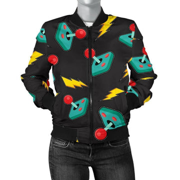 FUNSTUFFPRINT Gaming Joystick Pattern Print Women Casual 3D Bomber Jacket