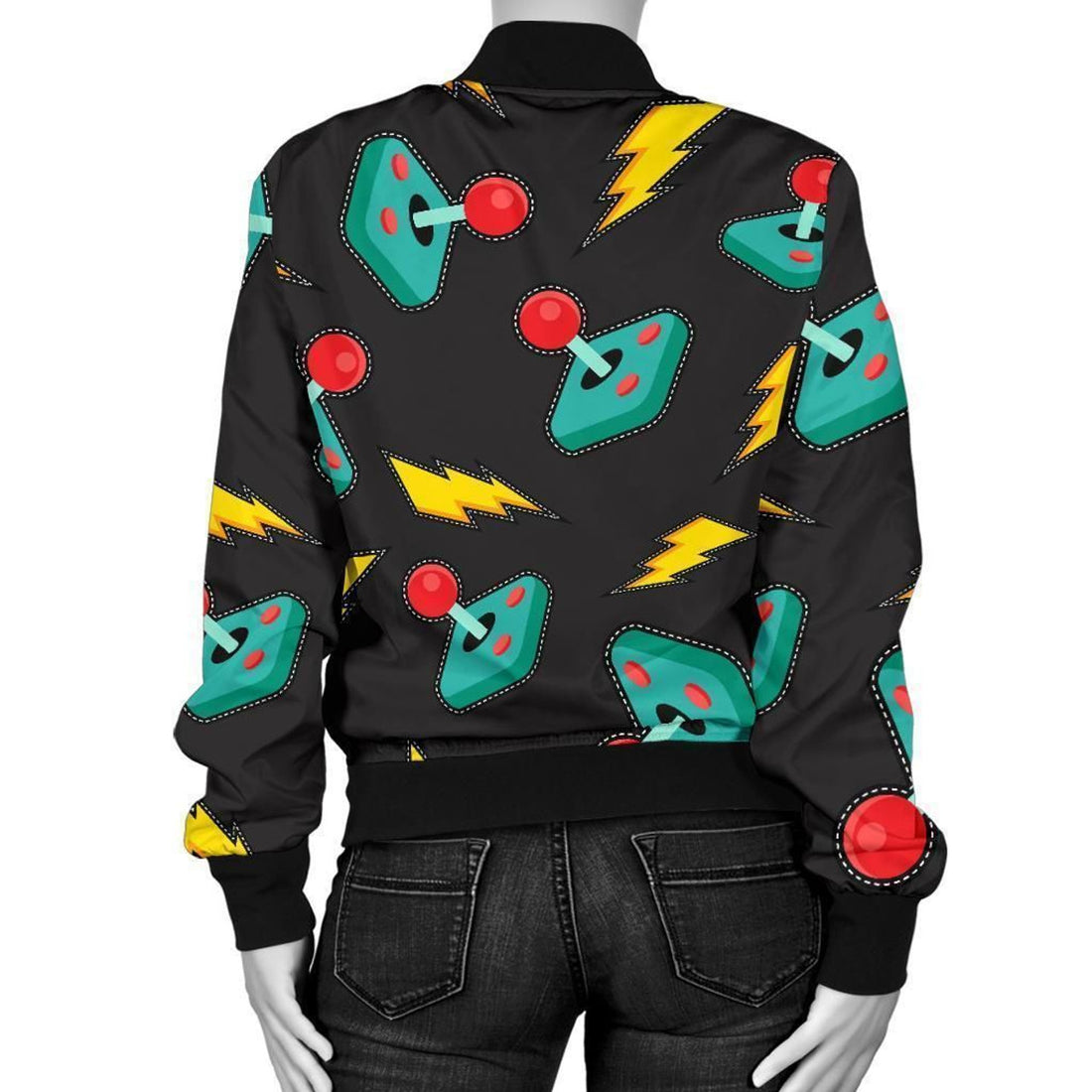 FUNSTUFFPRINT Gaming Joystick Pattern Print Women Casual 3D Bomber Jacket
