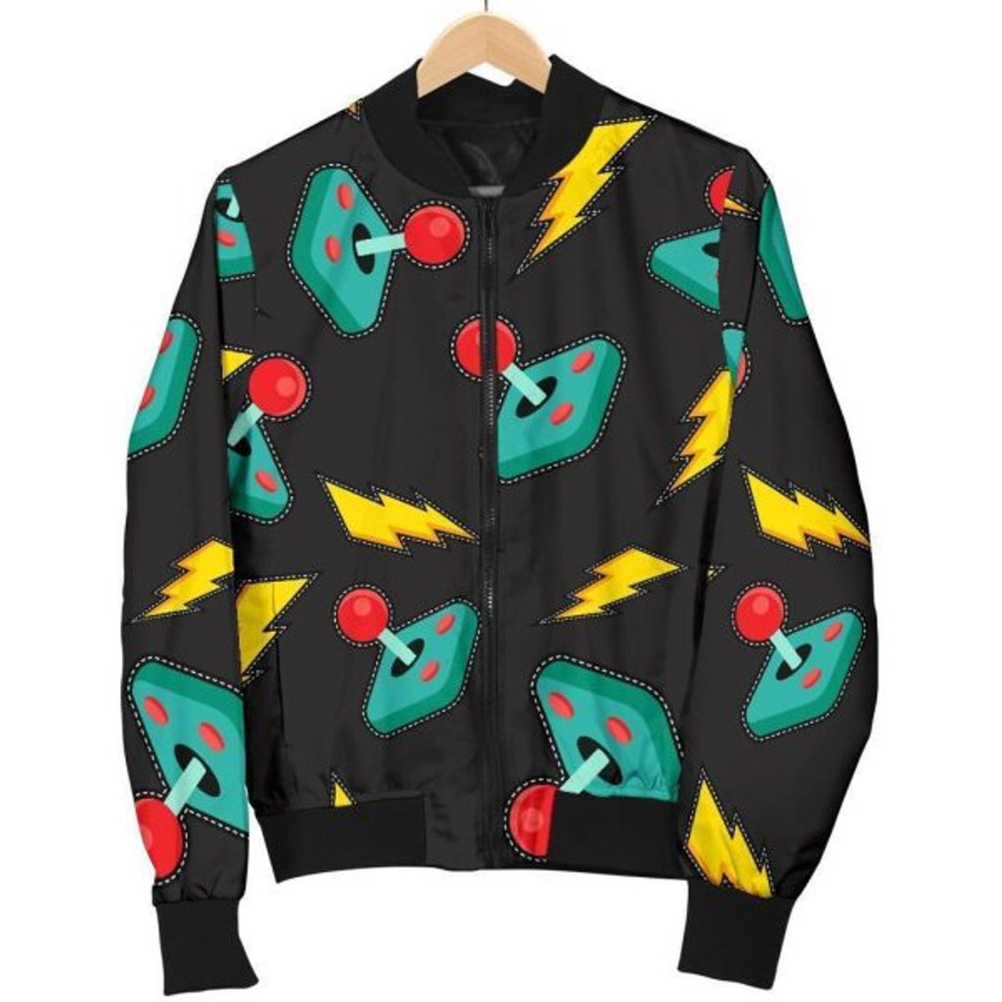 FUNSTUFFPRINT Gaming Joystick Pattern Print Women Casual Bomber Jacket