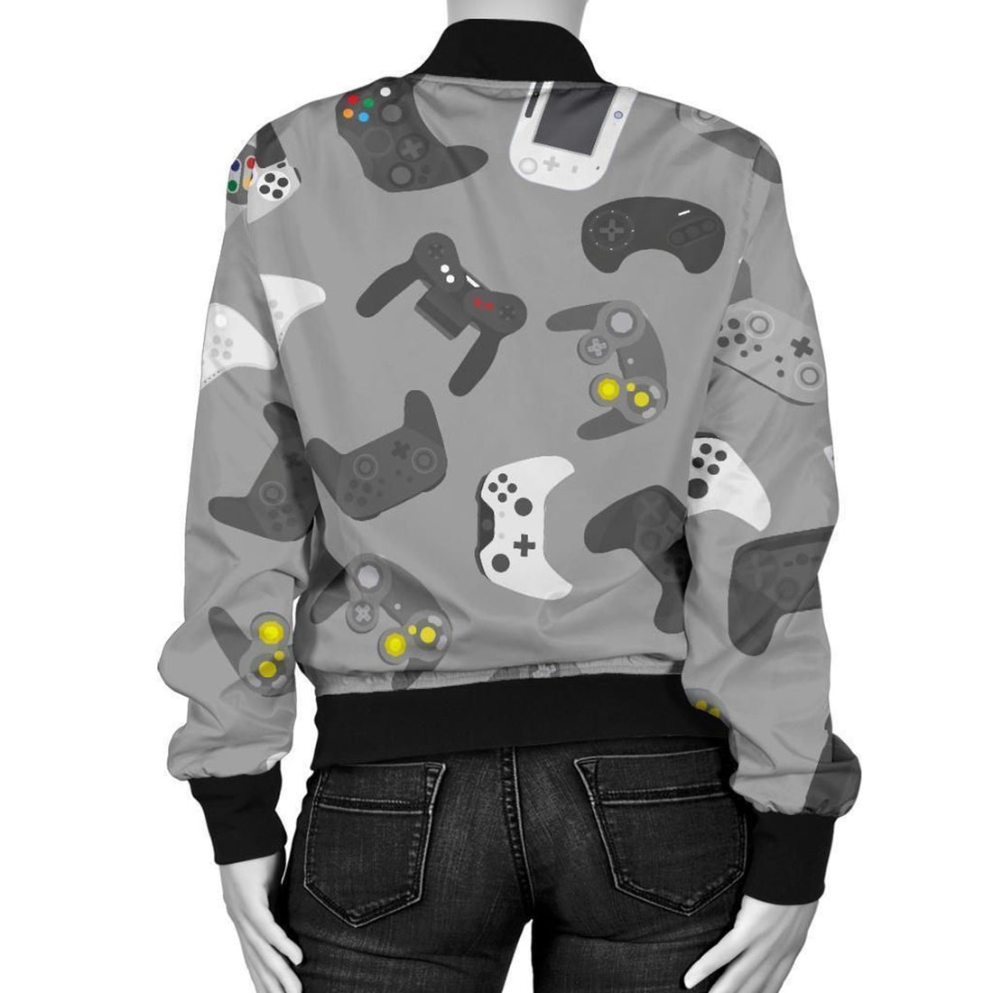 FUNSTUFFPRINT Gaming Joystick Print Pattern Women Casual 3D Bomber Jacket
