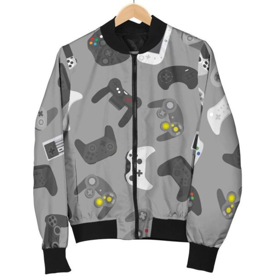 FUNSTUFFPRINT Gaming Joystick Print Pattern Women Casual Bomber Jacket