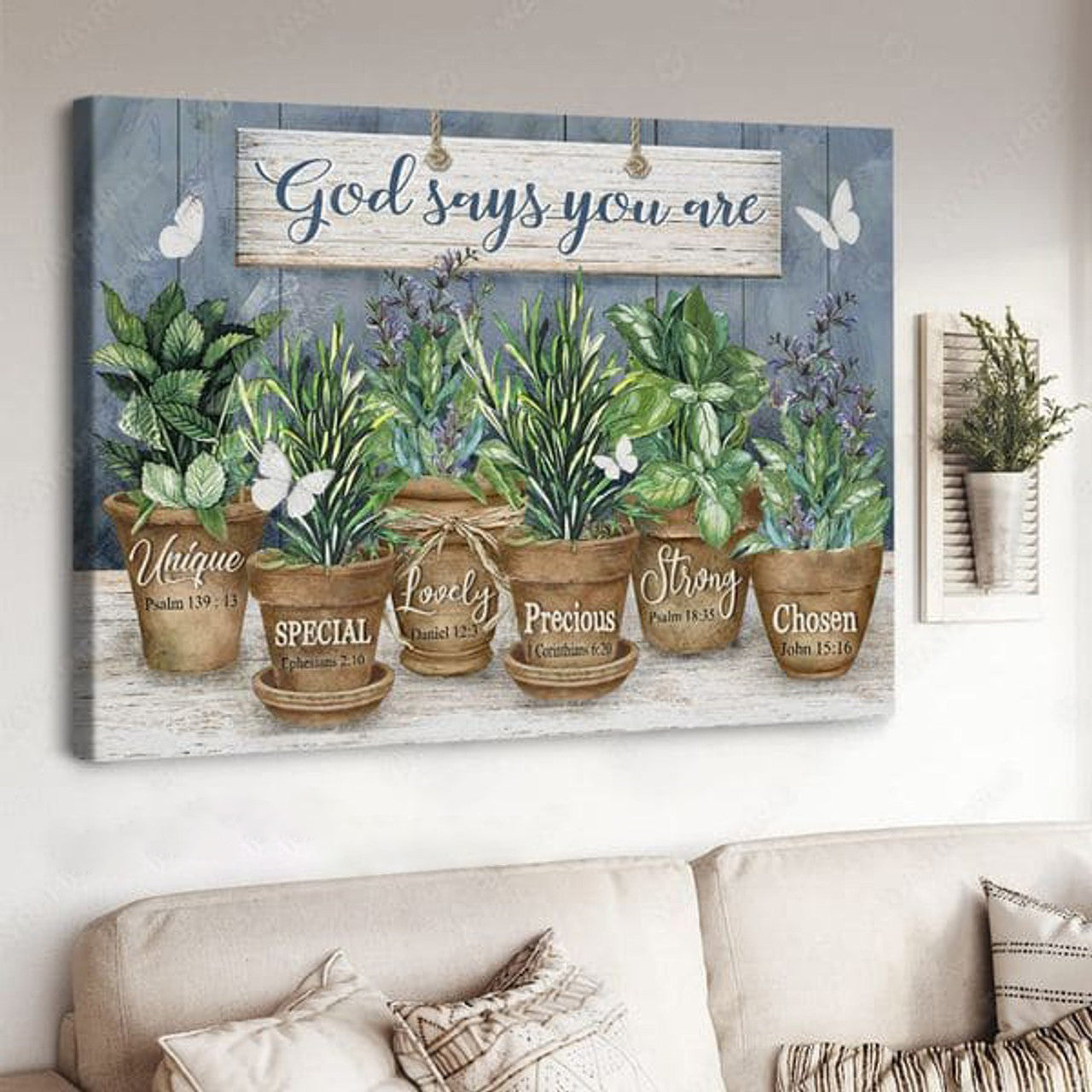 Garden Poster, God Says You Are Unique Special Lovely Precious Strong Chosen Poster and Canvas