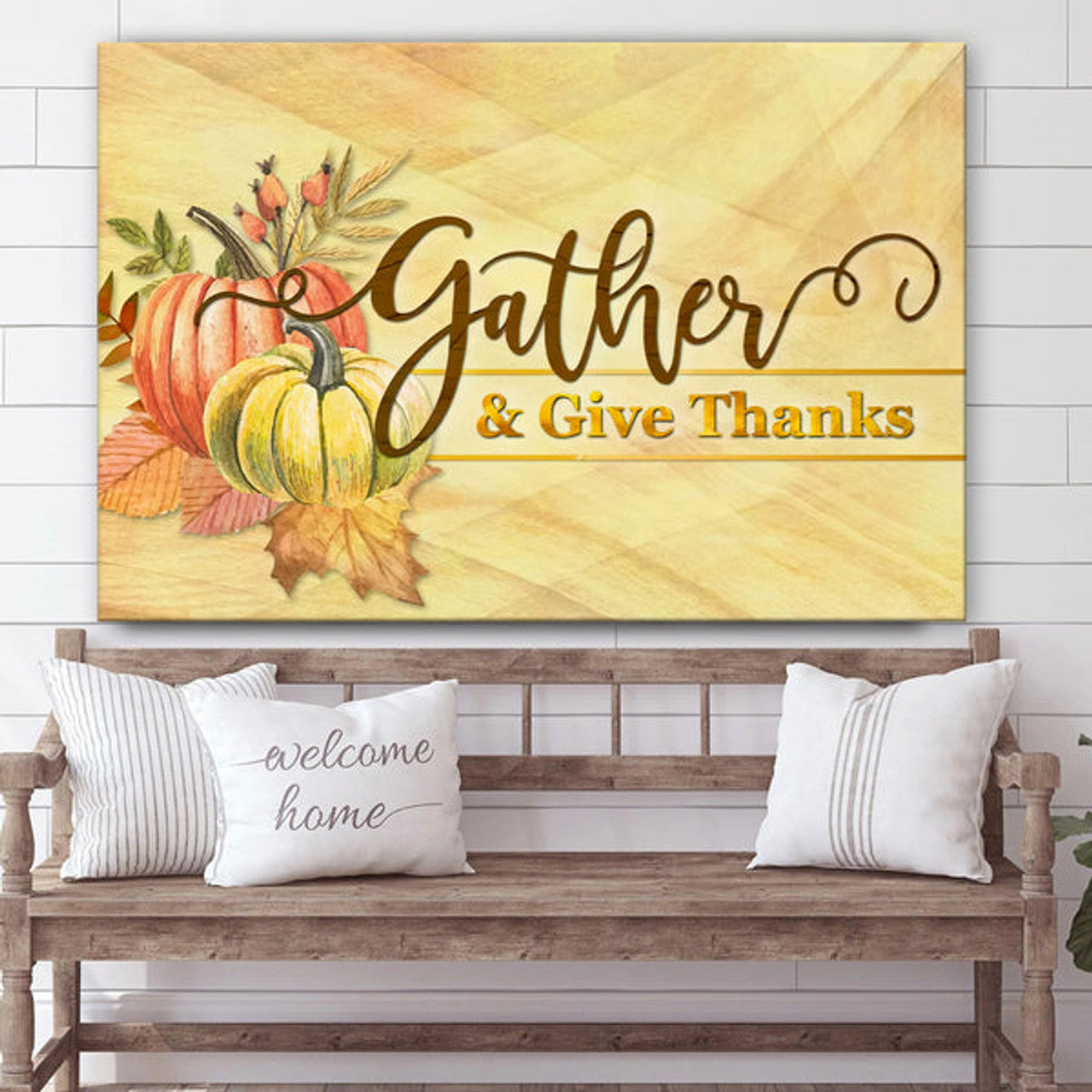 Gather And Give Thanks Christian Thanksgiving Wall Art Canvas - Wall Paintings