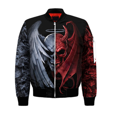 FUNSTUFFPRINT Gentle And Evil Skull Bomber Jacket For Men And Women 3D Bomber Jacket