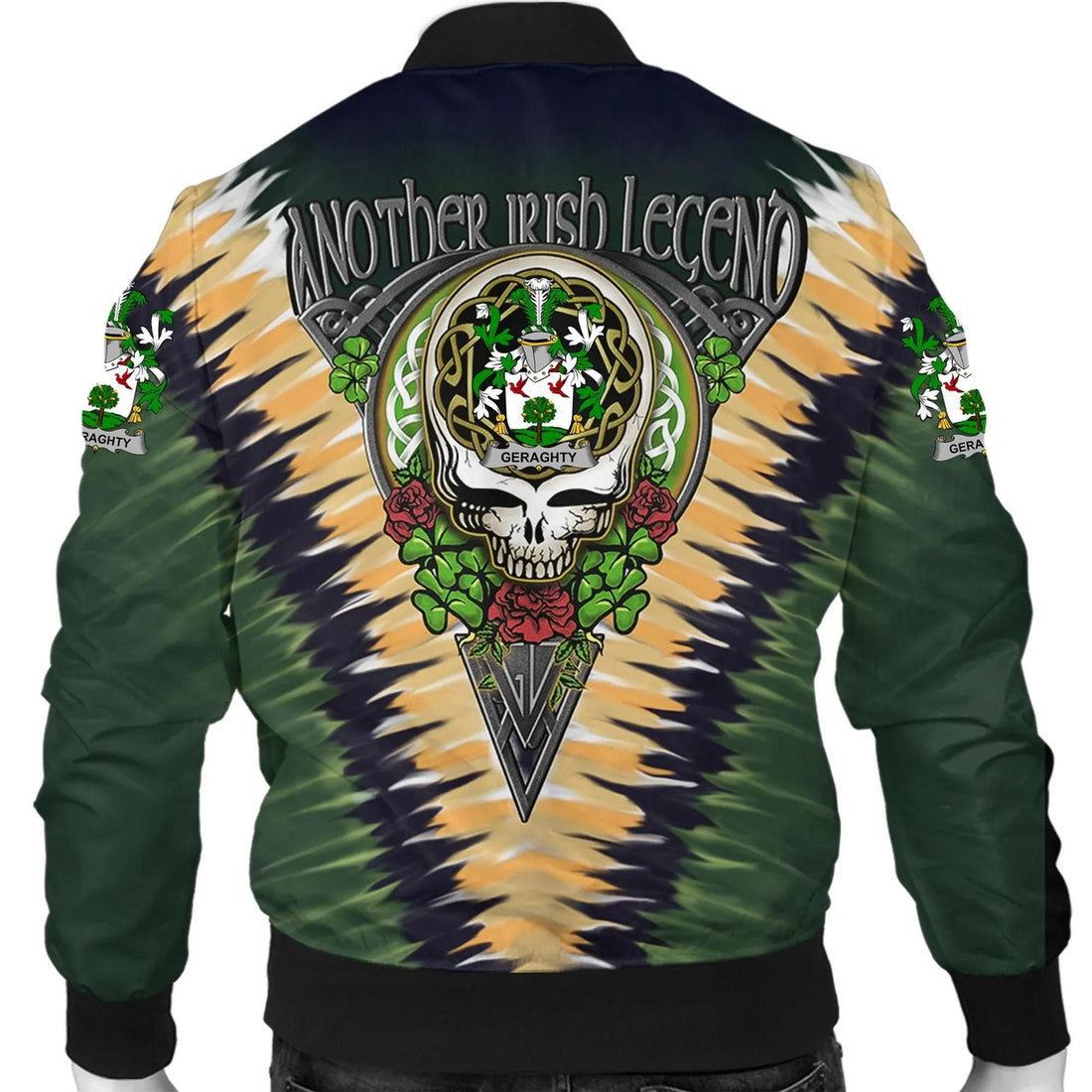 FUNSTUFFPRINT Geraghty or McGarrity Ireland Bomber Jacket - GD Irish Legend Shamrock V Tie-Dye 3D Bomber Jacket