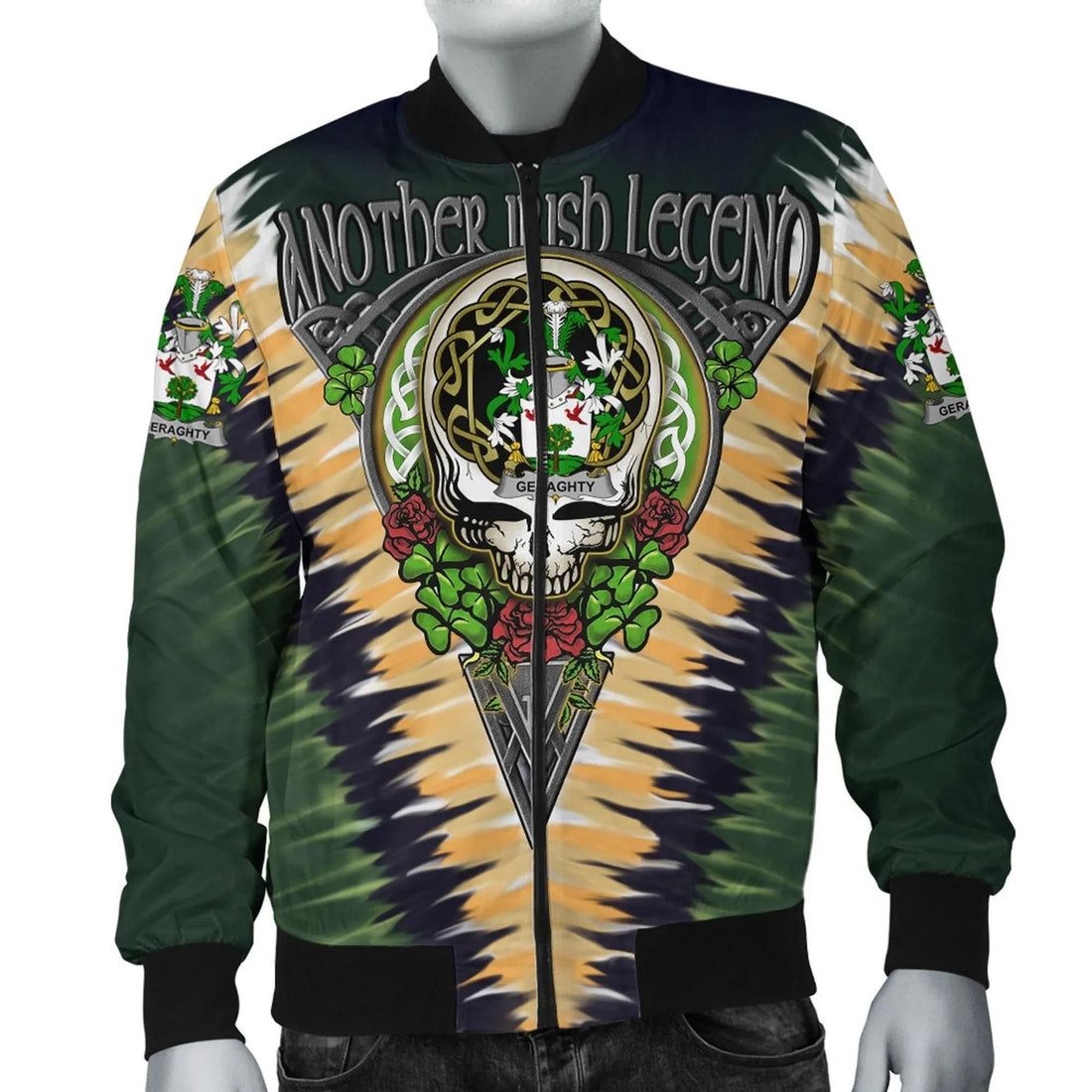 FUNSTUFFPRINT Geraghty or McGarrity Ireland Bomber Jacket - GD Irish Legend Shamrock V Tie-Dye 3D Bomber Jacket