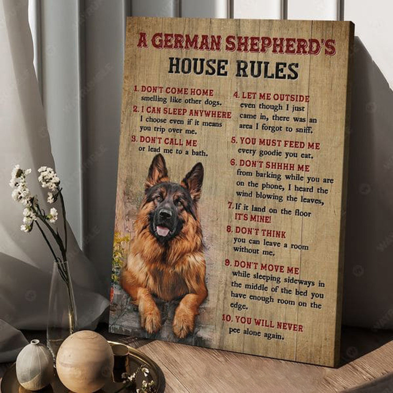 German Shepherd, Dog Lover, A German Shepherd’s Horse Rule Don’t Come Home I Can Sleep Anywhere Don’t Call Me Poster and Canvas