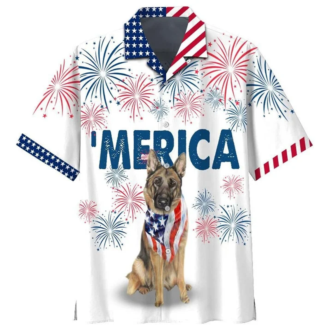 German Shepherd American Flag Red And White Merica 4th of July Hawaiian Shirt