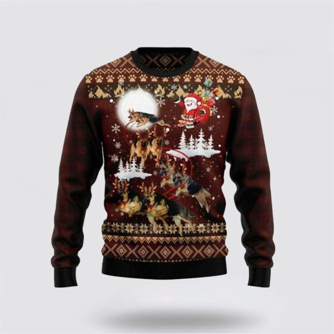 FUNSTUFFPRINT German Shepherd Dog Reindeers Car Ugly Christmas Sweater – Dog Lover Christmas Sweater Ugly  Sweater