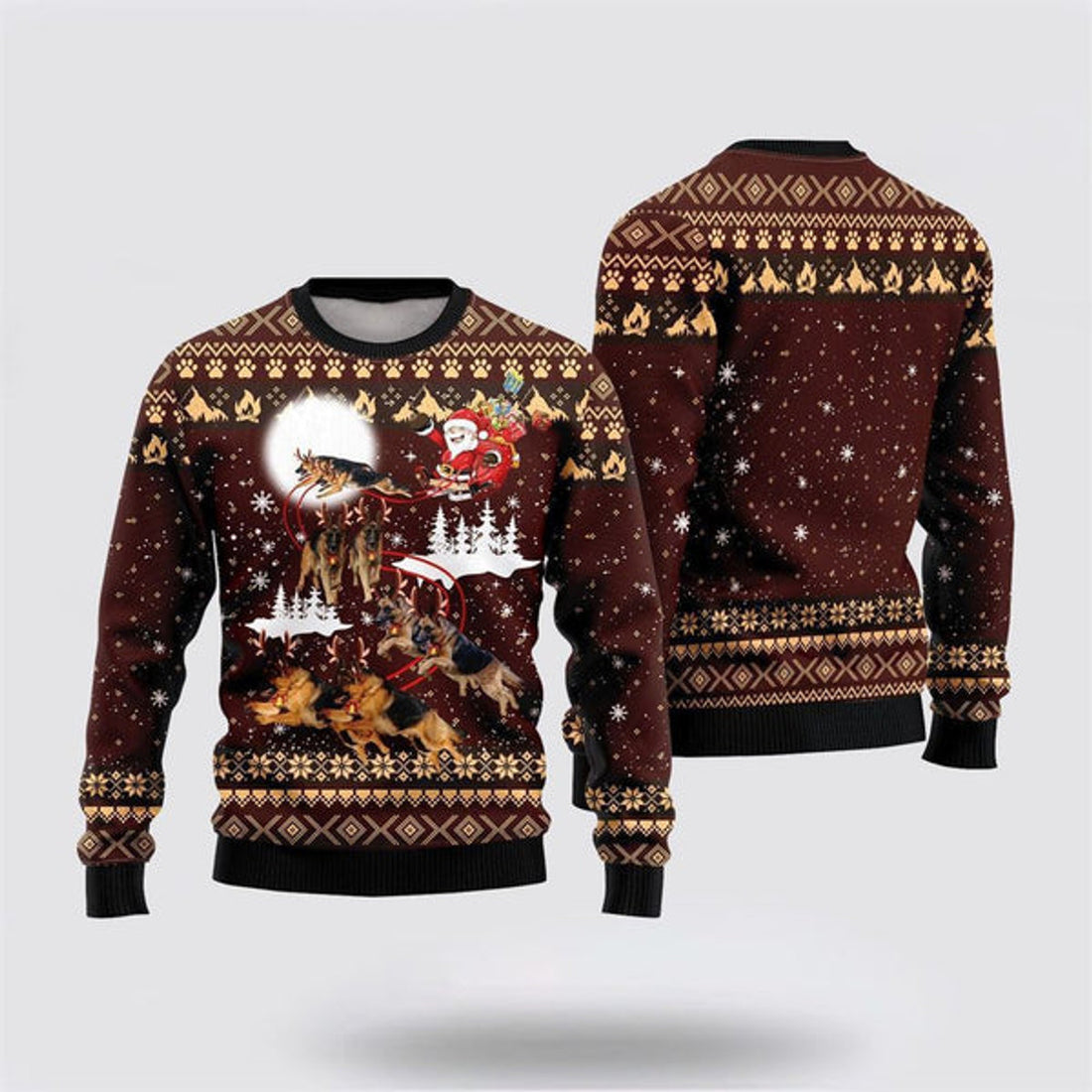 FUNSTUFFPRINT German Shepherd Dog Reindeers Car Ugly Christmas Sweater For Men And Women, Gift For Christmas, Best Winter Christmas Outfit Ugly Sweater