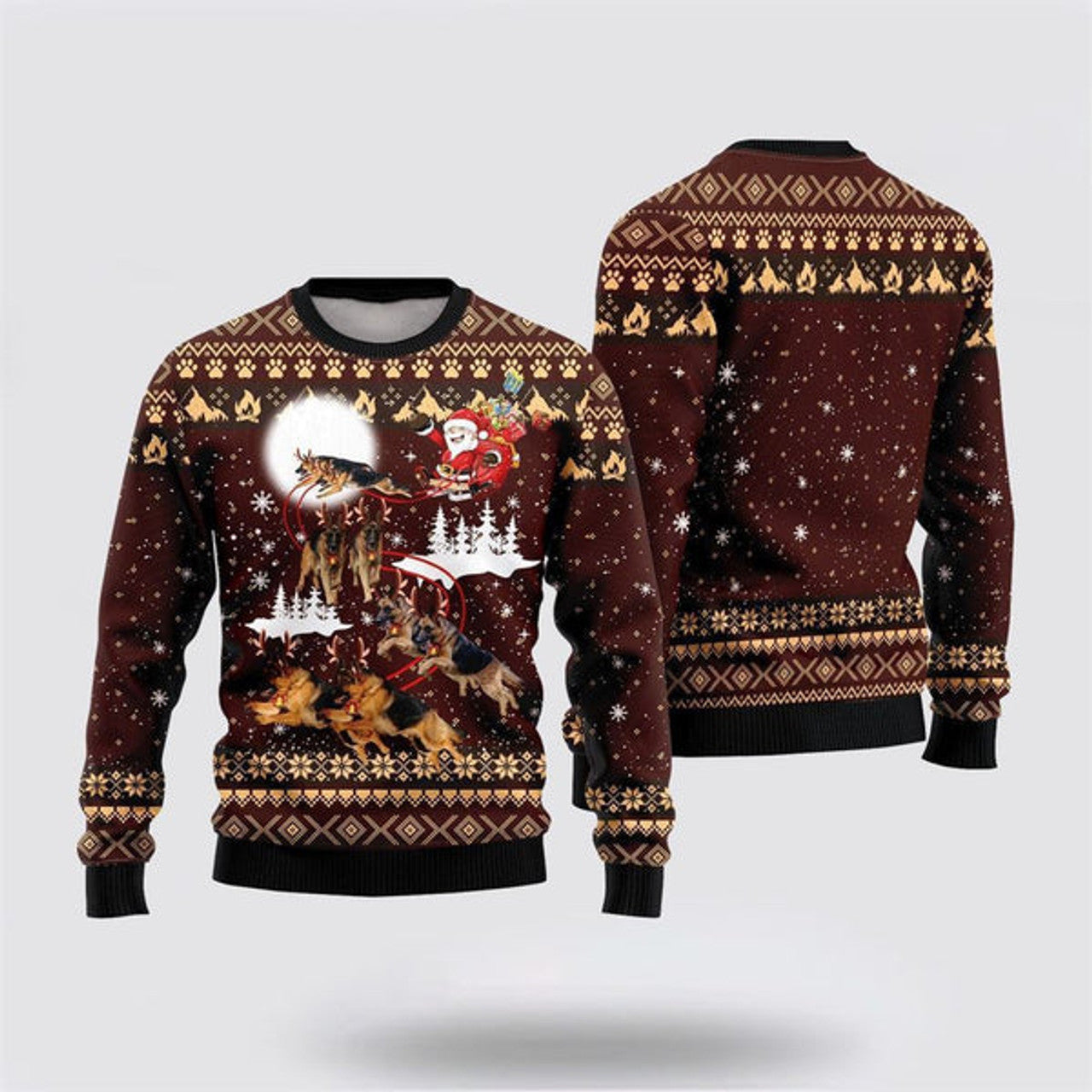 FUNSTUFFPRINT German Shepherd Dog Reindeers Car Ugly Christmas Sweater For Men And Women, Gift For Christmas, Best Winter Christmas Outfit Ugly Sweater