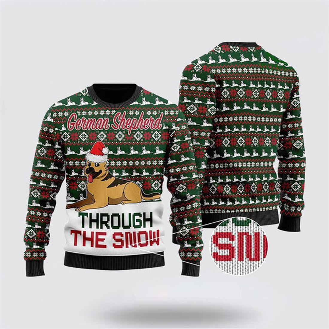 FUNSTUFFPRINT German Shepherd Dogs Through The Snow Ugly Christmas Sweater For Men And Women, Gift For Christmas, Best Winter Christmas Outfit Ugly Sweater