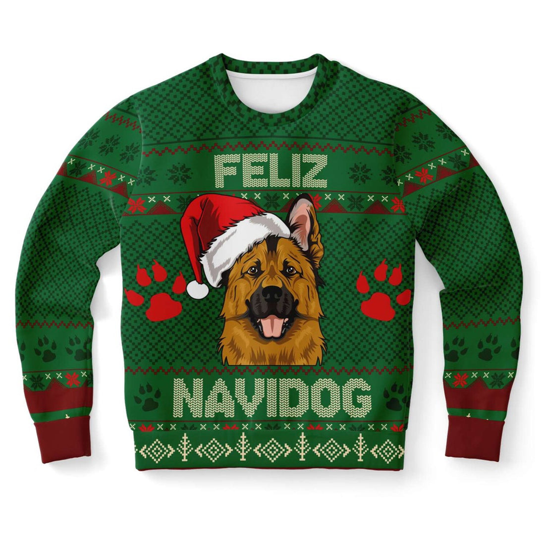 FUNSTUFFPRINT German Shepherd Feliz Navidog Ugly Christmas Sweater, Christmas Sweater, Ugly Sweater, Funny Xmas Sweaters Ugly Sweater