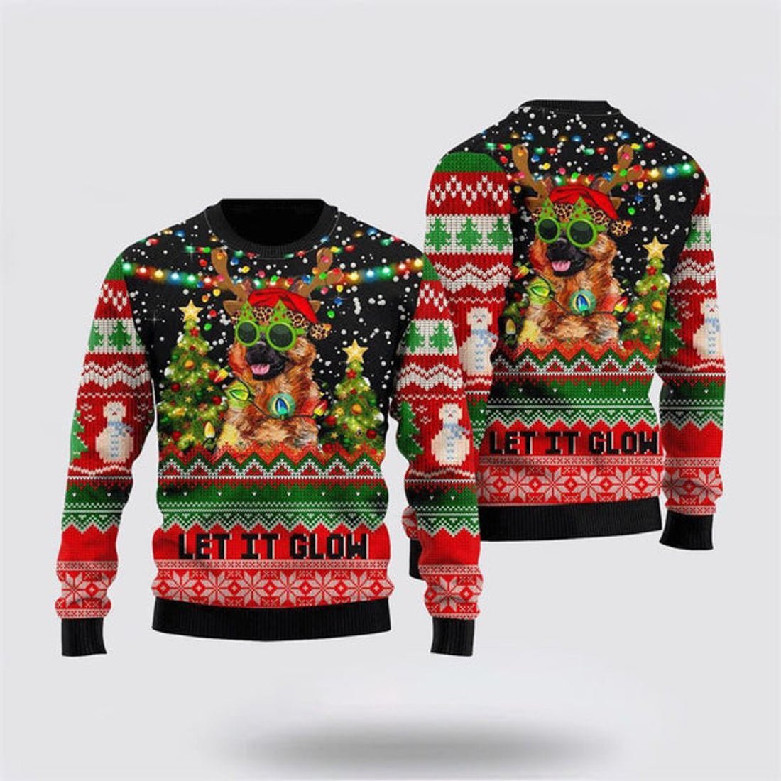 FUNSTUFFPRINT German Shepherd Let It Glow Ugly Christmas Sweater For Men And Women, Gift For Christmas, Best Winter Christmas Outfit Ugly Sweater