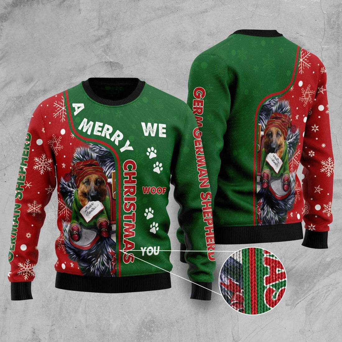 FUNSTUFFPRINT German Shepherd Merry Christmas Ugly Christmas Sweater, Christmas Sweater, Ugly Sweater, Funny Xmas Sweaters Ugly Sweater