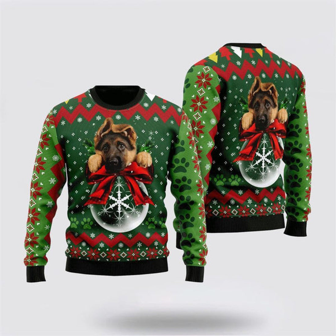 FUNSTUFFPRINT German Shepherd Ornament Ugly Christmas Sweater For Men And Women, Gift For Christmas, Best Winter Christmas Outfit Ugly Sweater