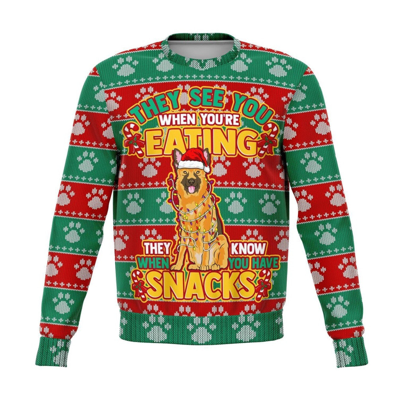 FUNSTUFFPRINT German Shepherd They Know When You Have Snacks Christmas Ugly Sweater, Christmas Sweater, Ugly Sweater, Funny Xmas Sweaters Ugly Sweater
