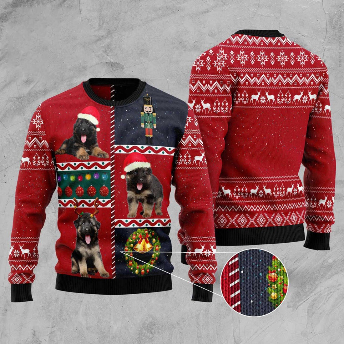 FUNSTUFFPRINT German Shepherd Vintage Ugly Christmas Sweater, Christmas Sweater, Ugly Sweater, Funny Xmas Sweaters Ugly Sweater
