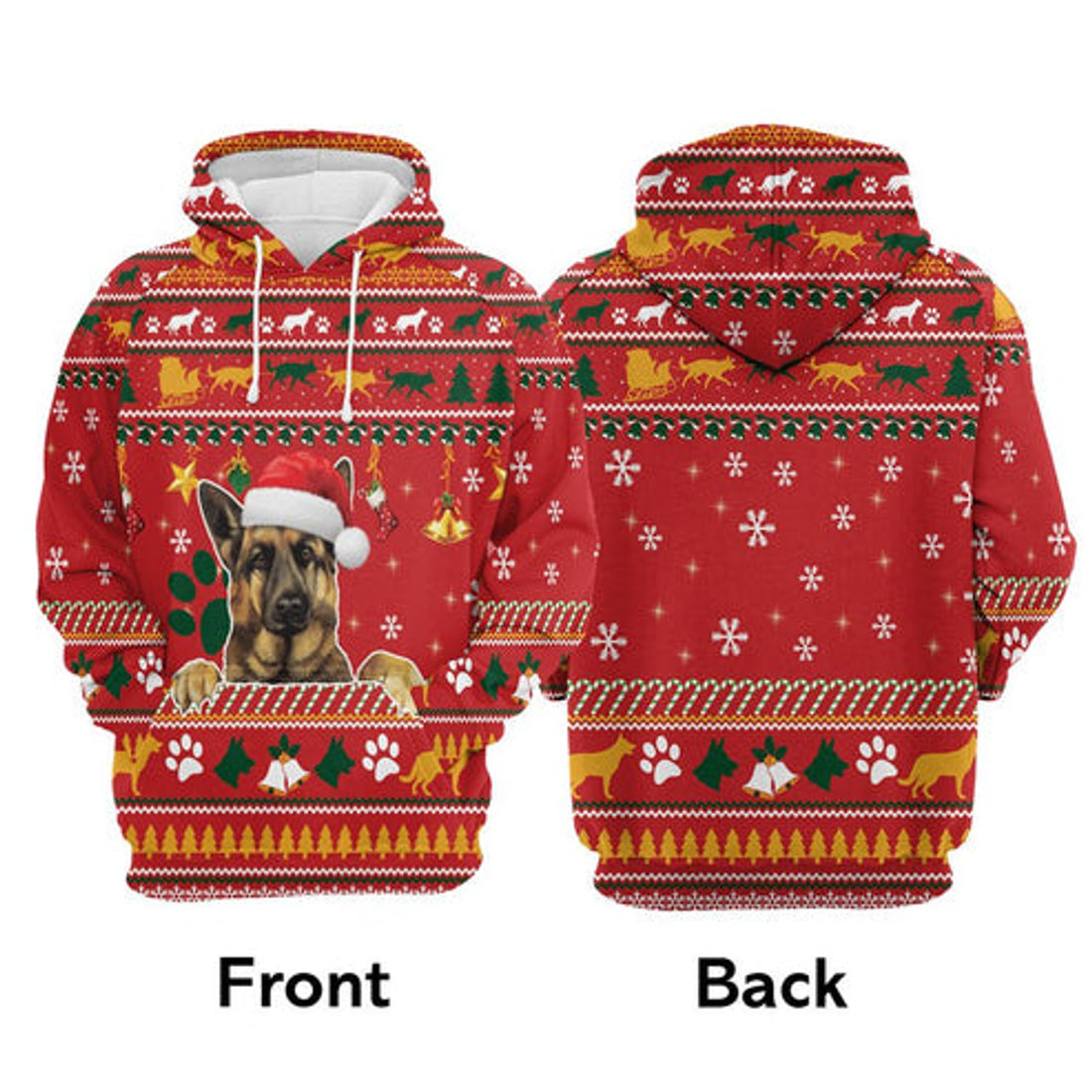 FUNSTUFFPRINT 3D German Shepherd Waiting For Christmas All Over 3D Hoodie and Zip Hoodie
