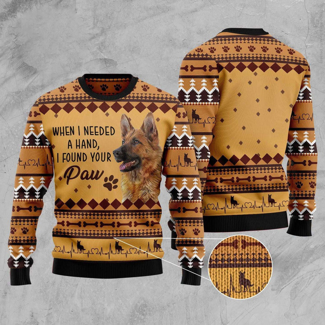 FUNSTUFFPRINT German Shepherd When I Need A Hand Ugly Christmas Sweater, Christmas Sweater, Ugly Sweater, Funny Xmas Sweaters Ugly Sweater