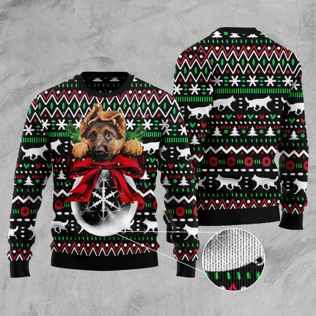 FUNSTUFFPRINT German Shepherd Xmas Ball Ugly Christmas Sweater, Christmas Sweater, Ugly Sweater, Funny Xmas Sweaters Ugly Sweater