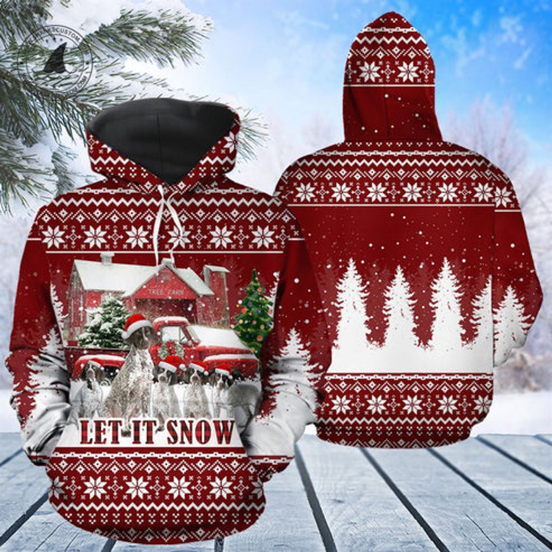 FUNSTUFFPRINT 3D German Shorthaired Pointer Let It Snow All Over 3D Hoodie and Zip Hoodie