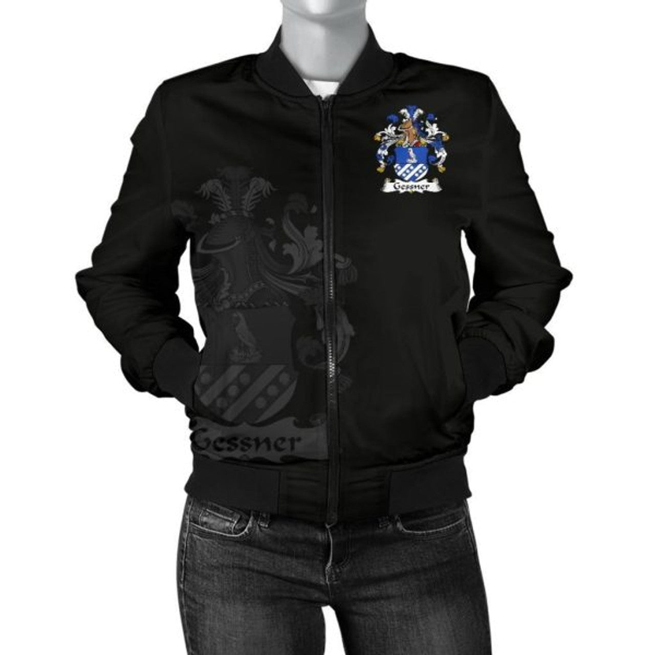 FUNSTUFFPRINT Gessner Germany Men's Bomber Jacket - German Family Crest Bomber Jacket