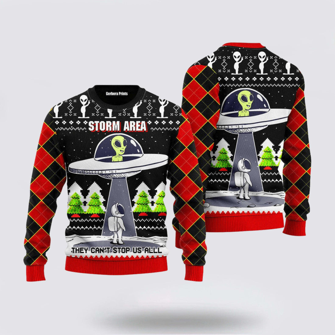 FUNSTUFFPRINT Get Festive With Alien Stop Area Ugly Christmas Sweater – Christmas Gifts For Frends Ugly  Sweater