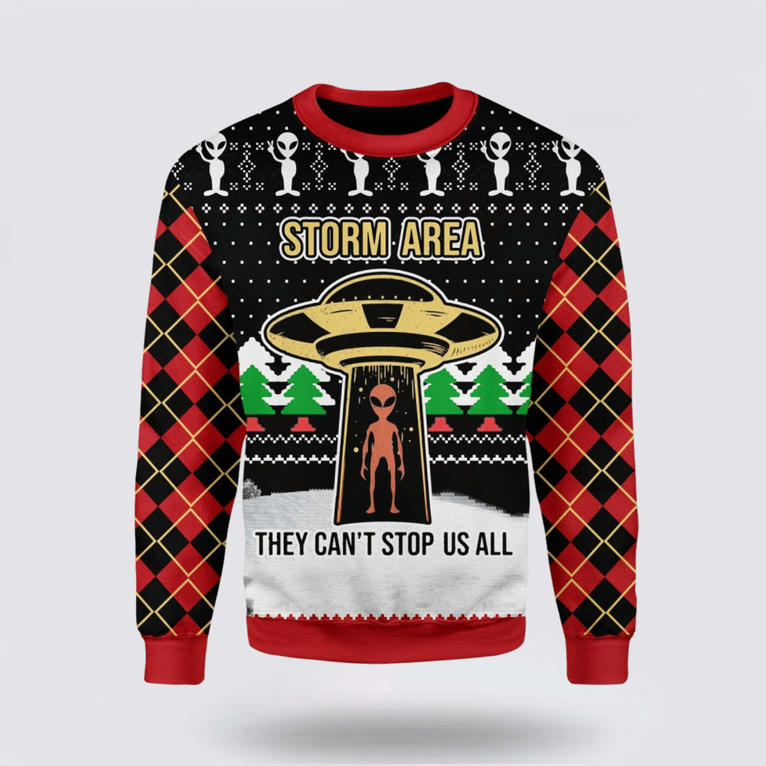 FUNSTUFFPRINT Get Festive With Alien Storm Area Ugly Christmas Sweater – Christmas Gifts For Frends Ugly  Sweater